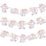 Elephant Party Banner 3Pcs Pink Baby Shower Decoration For Girl Floral Birthday Party Decoration Animals Themed Party Supplies