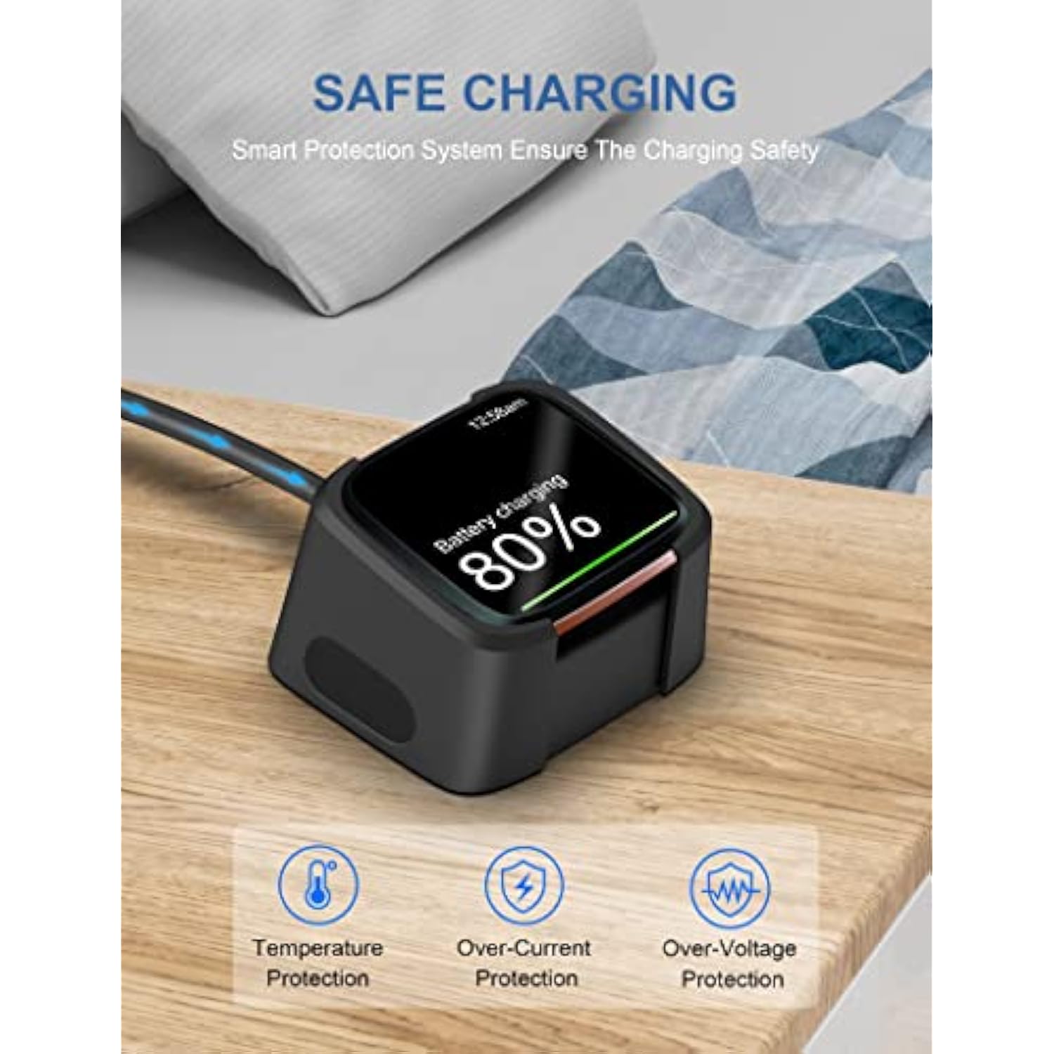 3.3Ft USB Charger for Fitbit Versa 2 Smartwatch Anti-Slip Stand