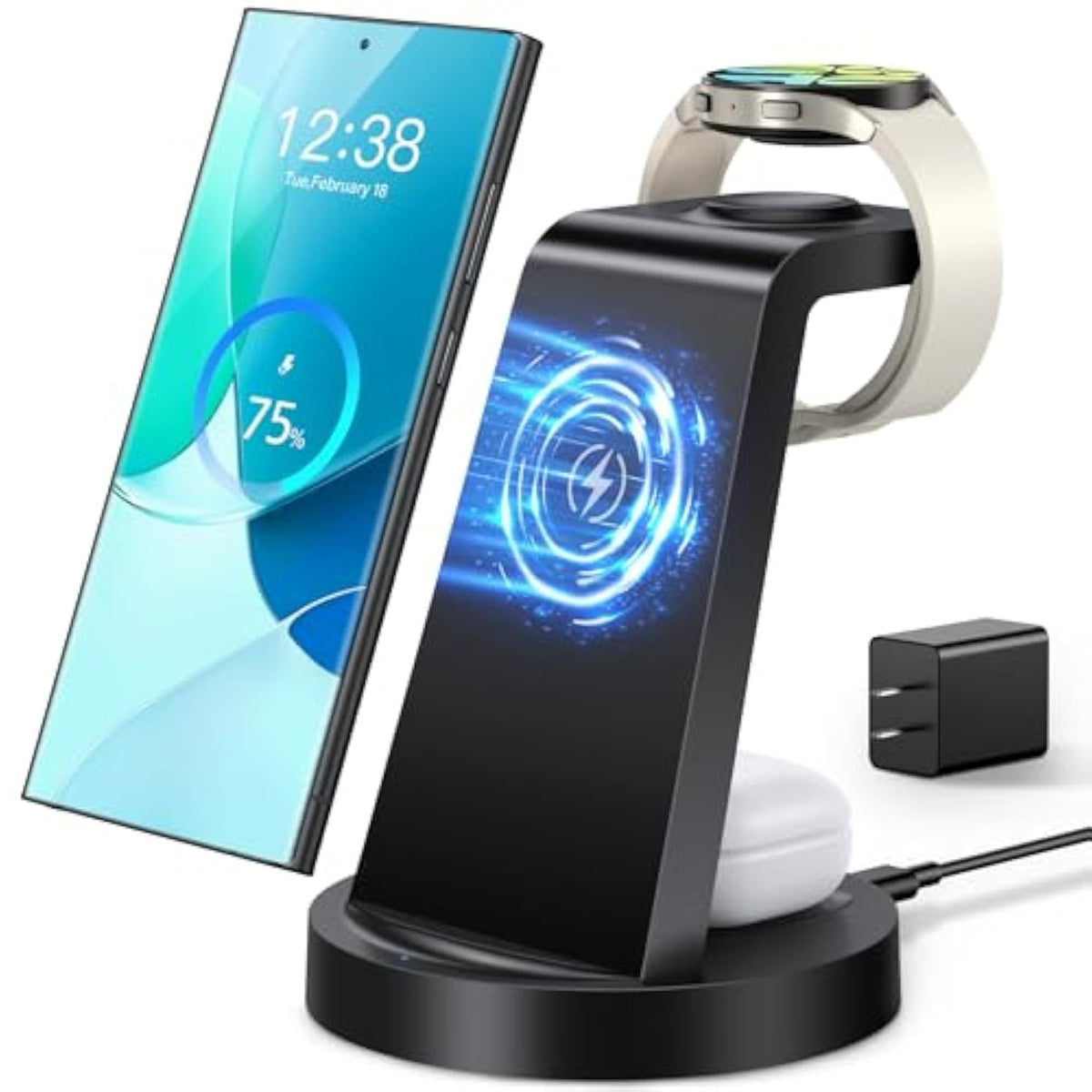 Wireless Charger For Samsung: 3 In 1 Wireless Charging Station For Samsung Galaxy Watch 7 6 5 4 3 Pro Classic Galaxy Buds - Charger Dock Stand For S25 S24 Ultra S23 S22 S21 Note Z Fold Android