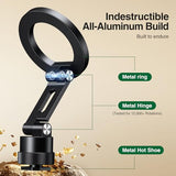 Magnetic Magsafe Tripod Phone Mount Holder, Foldable Phone Holder for Tripod Attachment with 1/4 Screw & Cold Shoe, All Aluminum iPhone Mount Adapter