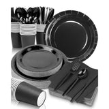 Black Party Supplies Set 224 Pieces Of Black Paper Plates, Cups, Napkins, And Heavy Duty Plastic Spoons Forks Knives For 32 Guests For Birthday, Graduation, Wedding, Festivals
