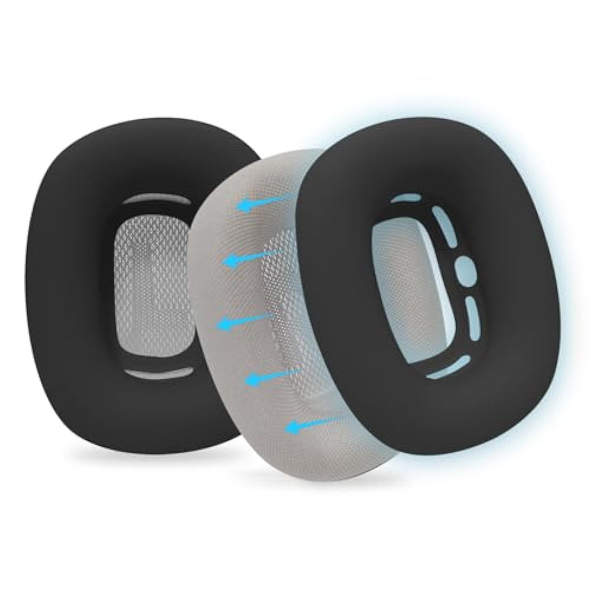 Upgraded Silicone Ear Pads Cover For Airpods Max Headphones Cushions, Ear Cushions Cover For Airpods Max, Sweatproof, Reinforced Fixation, Anti-Sliding, Easily Washable - Black