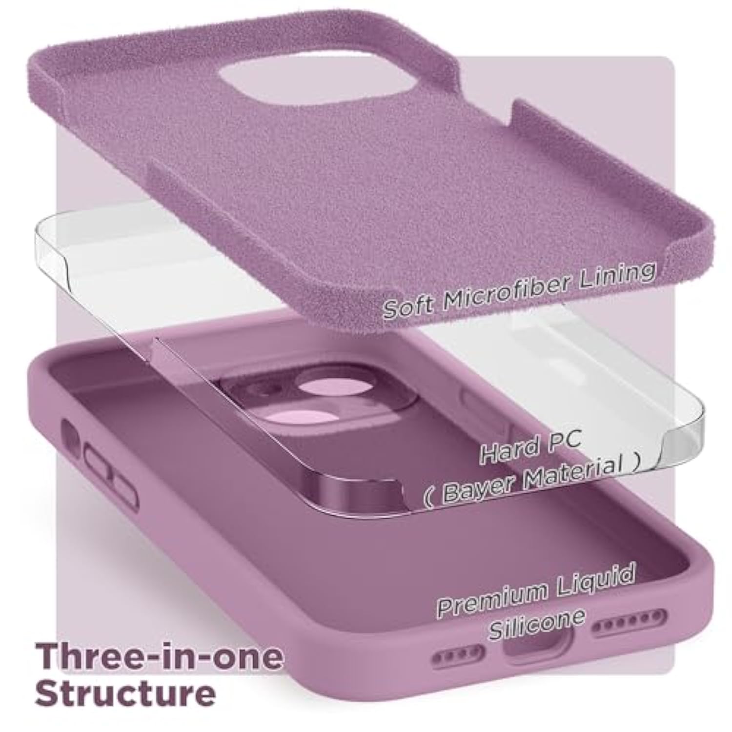 Designed For Iphone 14 Plus Case With Screen Protector And Camera Protection, Liquid Silicone Phone Case With Soft Microfiber Lining, Lilac Purple