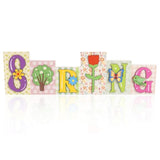 3D Green Wooden Spring Sign, 13.8×3.9Inch Standing Spring Flower Tree Decorative Signage Indoor Table Centerpiece Decor, Seasonal March Tabletop Shelf Mantel Office Desk Decorations For Home
