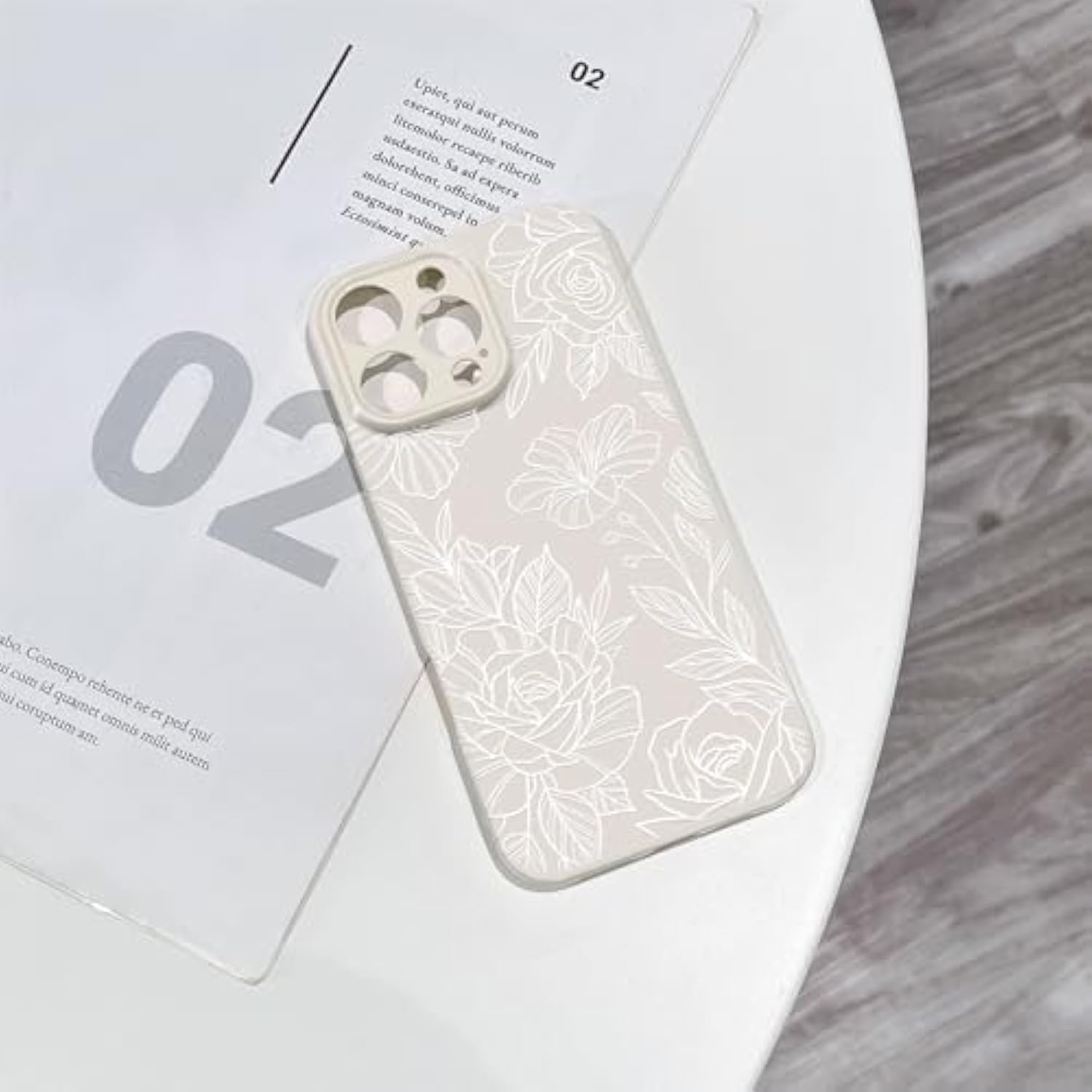 Compatible With Iphone 16 Pro Case Cute Aesthetic Floral Flower Rose Line Pattern For Women Girl Trendy Slim Fit Tpu Silicone Shockproof Full Camera Protection Cover - White