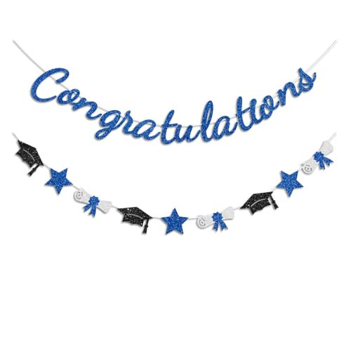 Congratulations Banner Blue Graduation Decorations Class of 2026 Prestrung Congrats Grad Banner for Middle School High School College Graduate Party Decorations