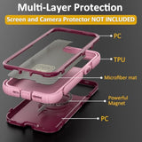 For Iphone 15 Pro Max Case, Compatible With Magsafe,Heavy Duty Shockproof Protective Cover,Dual Layer Magnetic Phone Case,Anti-Scratch Anti-Fingerprint Matte Two-Tone Design,6.7",Purple Pink