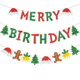 Merry Christmas Birthday Party Decorations Red Green Banner Hanging Paper Tree Gingerbread Man Bells Hat Sign For Xmas Wall Home Garden Outdoor Accessories Supplies