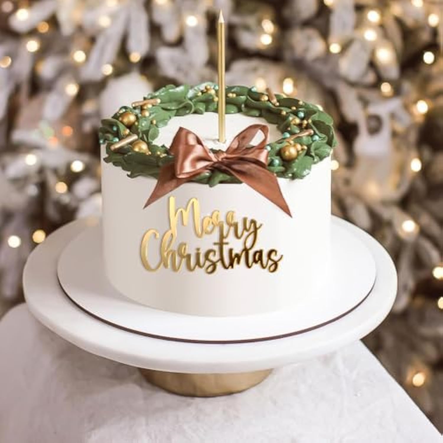 Mirror Gold Merry Christmas Cake Toppers - Acrylic & Side Cake Decorations Kit In Gold