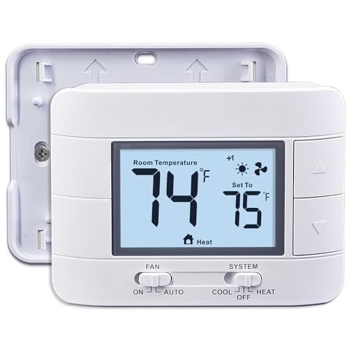 Non Programmable Thermostat For Home 2 Heat 2 Cool Multistage System, With Room Temperature & Humidity Monitor (Lcd White Backlit Screen)
