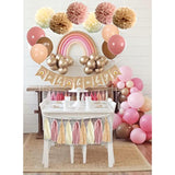 Boho Pink Brown Baby Shower Party Decorations Set - 40-Pack Mauve Blush Pink Tissue Pom Poms Paper Flowers Balloons Tassel Garland Banner Streamers For Baby Shower Backdrop Girl Birthday Nursery Decor
