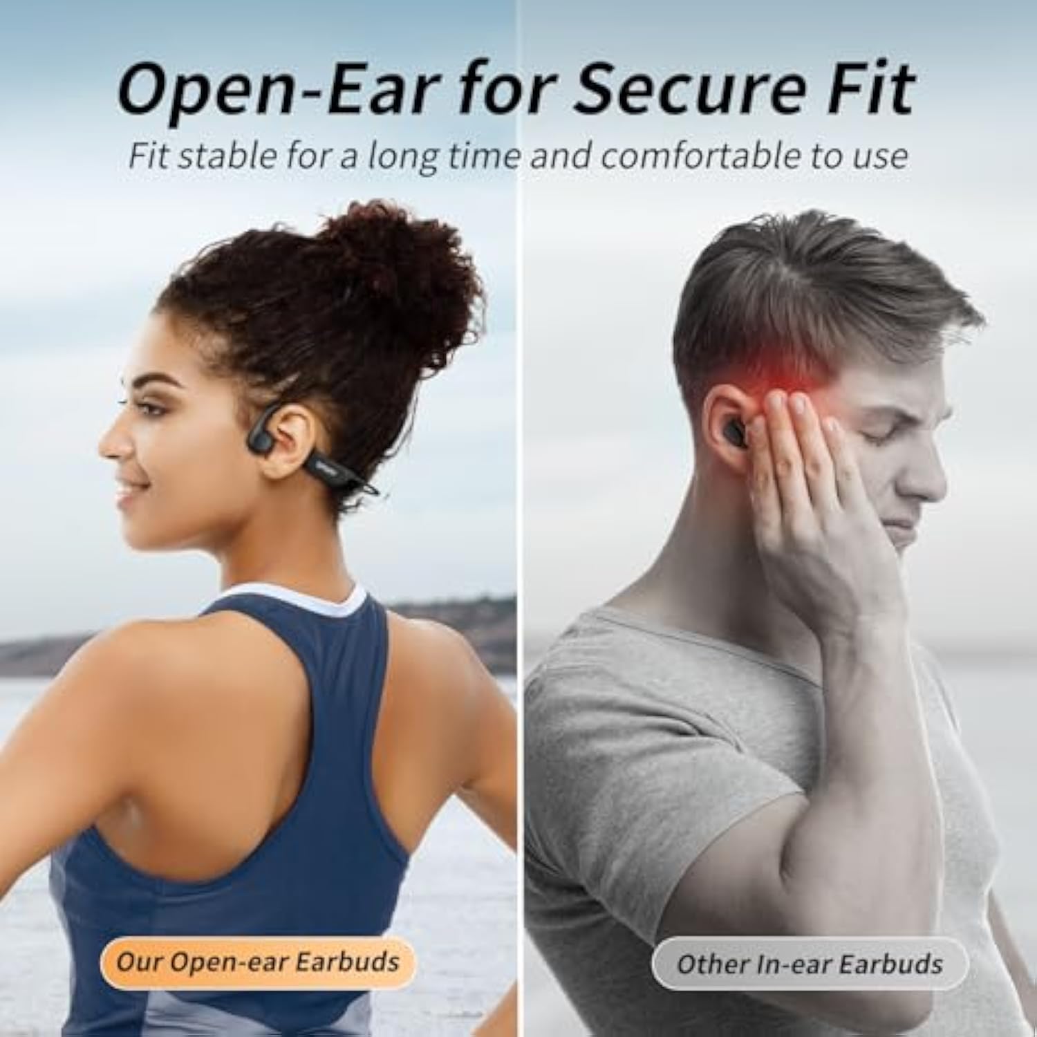 Bone Conduction Bluetooth 5.3 Headphones, IPX6 Waterproof, 8H Playtime for Sports