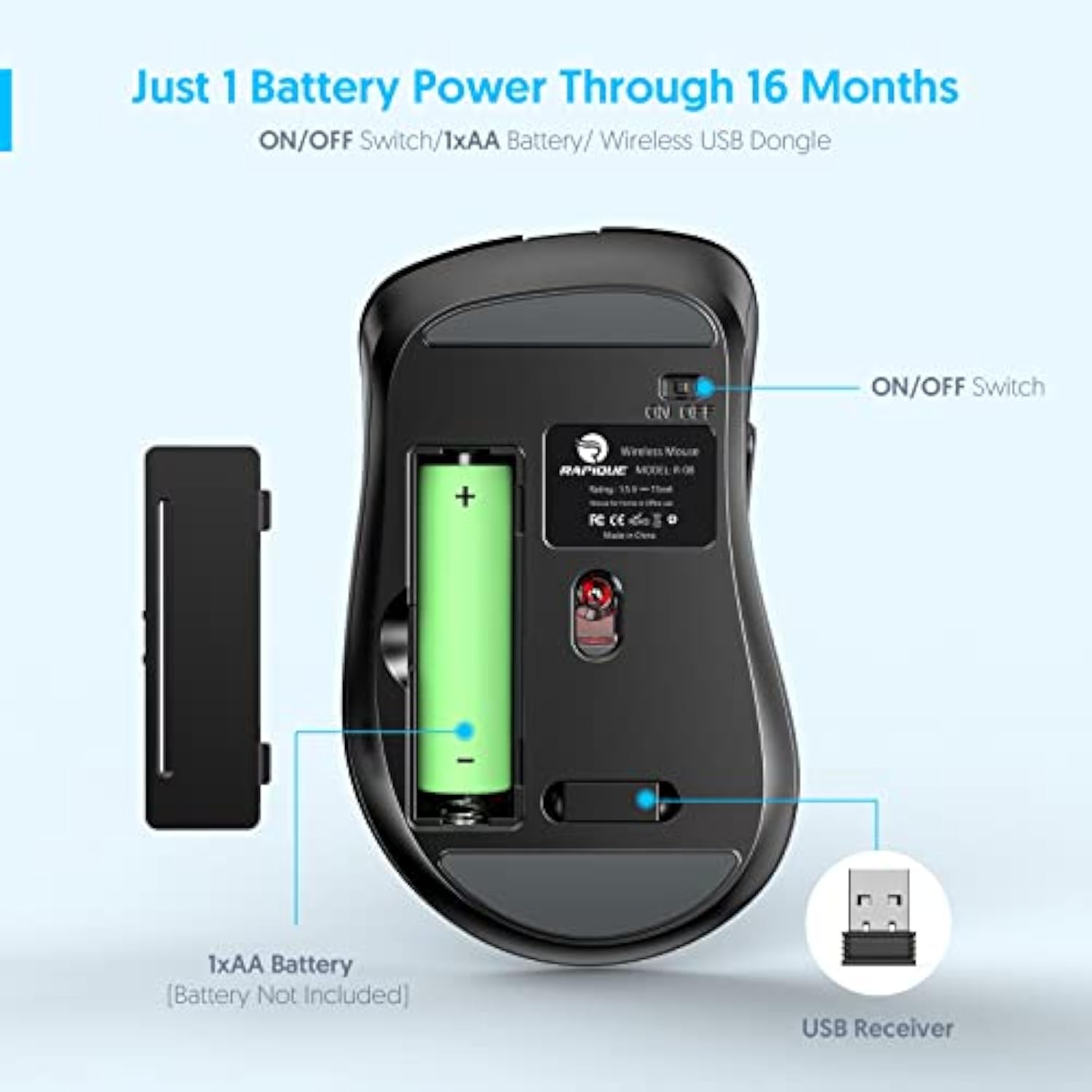 Wireless Mouse, 2.4G Silent Computer Mice With Usb Receiver & Type-C Adapter,