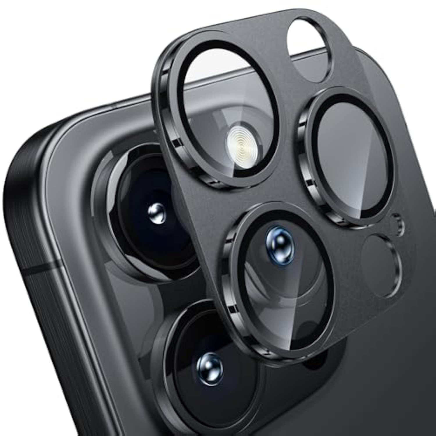 For Iphone 16 Pro/Iphone 16 Pro Max Camera Lens Protector, [Military Grade Shatterproof] [Strong Adsorption] Metal Aluminum Alloy Tempered Glass Camera Screen Protector, Black Titanium