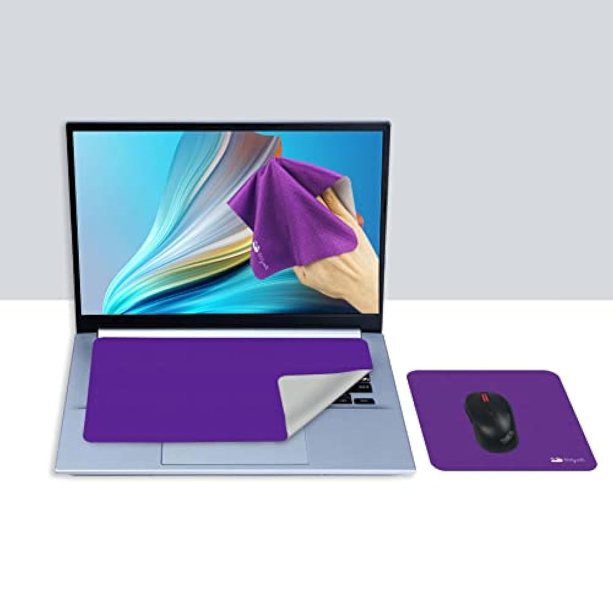 3In1 Anti Slip Silicone Dots Multi-Functional Microfiber Cloth Mouse Pad, Portable & Washable Keyboard Cover For Laptop And Screen Microfiber Cleaning Cloth 2Pcs One Set Purple