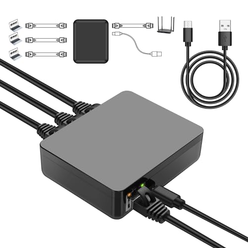 Rj45 Ethernet Splitter 1 To 3 Out 1000Mbps High Speed Gigabit Switch Network Splitter Internet Distributor With Usb Power Cable For Cat5/5E/6/7/8 Cables (3 Computers At The Same Time)