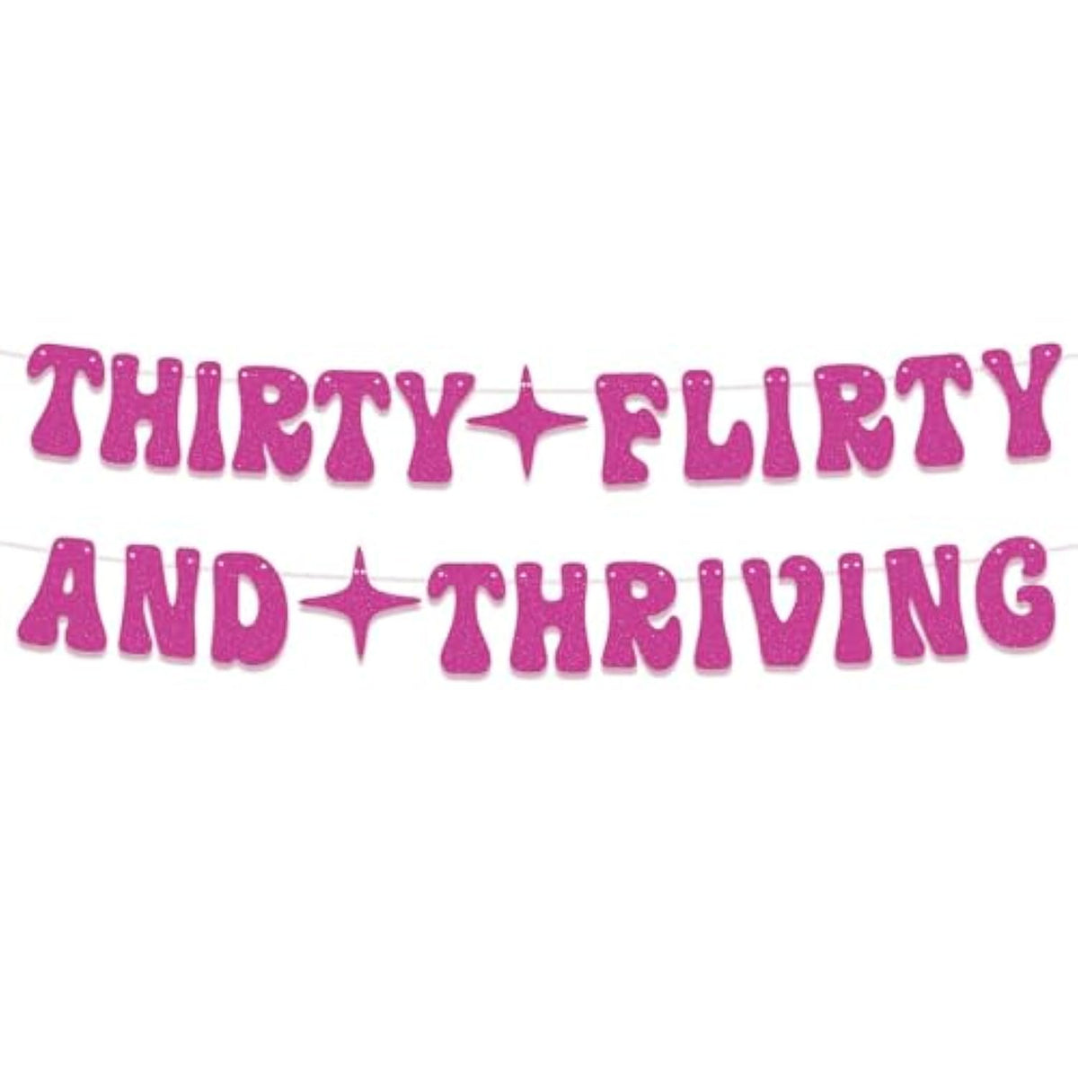 30Th Birthday Banner For Birthday Party Decorations, Pre-Strung Hot Pink Glitter Thirty Flirty And Thriving Banner For 30Th Bday Party Supplies Decor Gifts