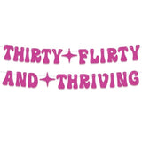 30Th Birthday Banner For Birthday Party Decorations, Pre-Strung Hot Pink Glitter Thirty Flirty And Thriving Banner For 30Th Bday Party Supplies Decor Gifts