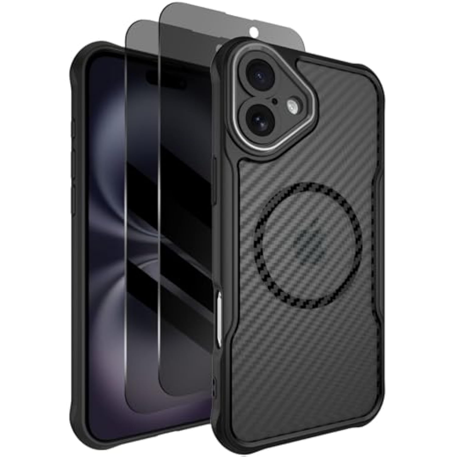 For Iphone 16 Case, With 2X Privacy Screen Protector, Compatible With Magsafe, [Camera Protection] [15Ft Drop Protection] Slim & Rugged Magnetic Phone Case For Iphone 16, Black