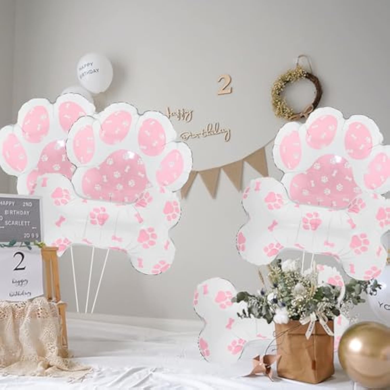 6 Pcs Pink Dog Paw & Bone Balloons for Pet-Themed Birthday & Baby Showers