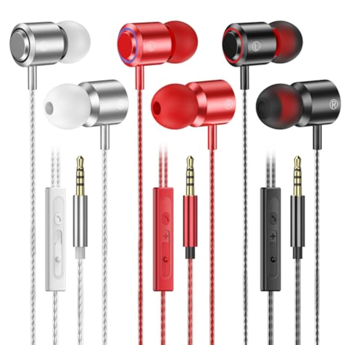 3 Pack Wired Earbuds With Microphone, In-Ear Headphones Wired With Noise Blocking &Volume Control, Premium Sound& Lightweight Corded Earphones For Laptops, Tablets, Mp3 & Most 3.5Mm Interface Devices