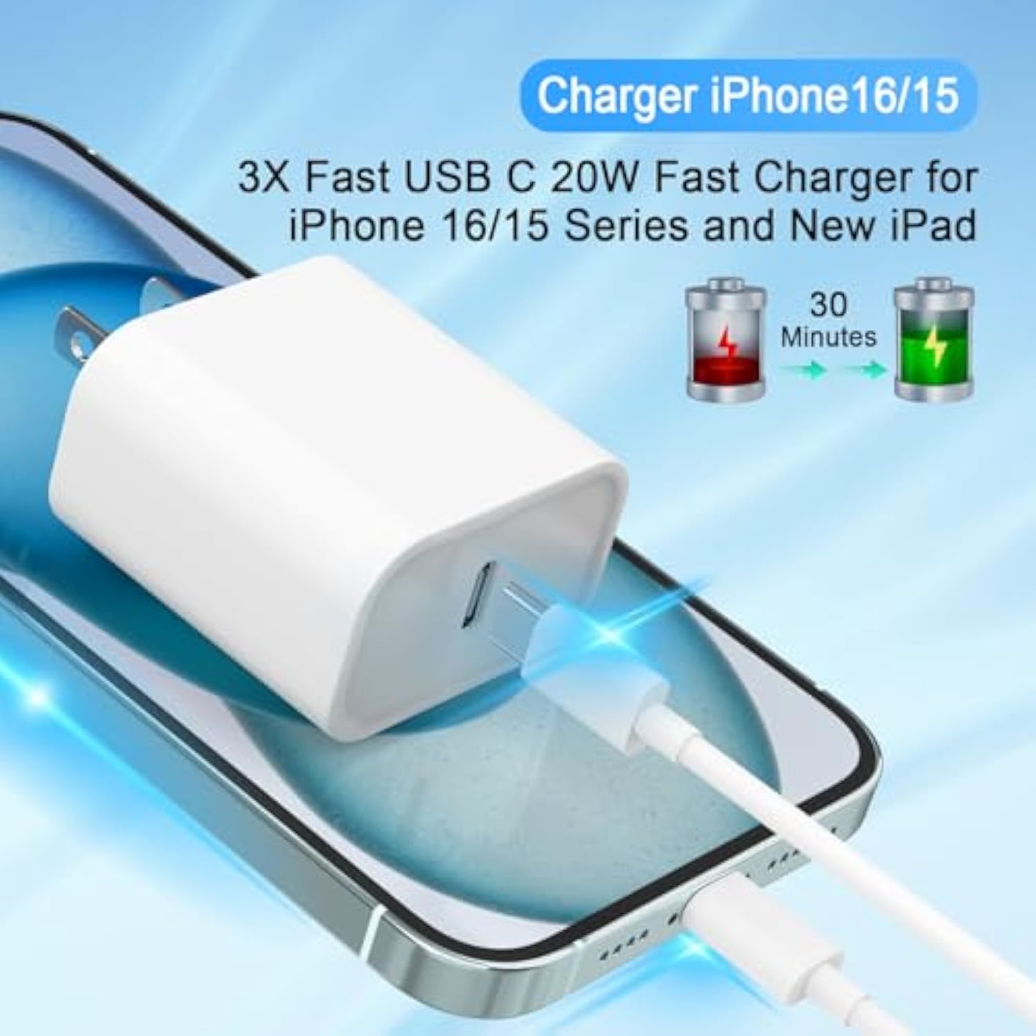 Iphone 16 15 Charger, Usb C Charger, 4-Pack Fast Wall Charging, Usb-C Chargers Block (4-Pack 6 Ft Cable Included) For Iphone 16 15/15 Pro/15 Pro Max/Ipad Pro/Airpods Samsung & More