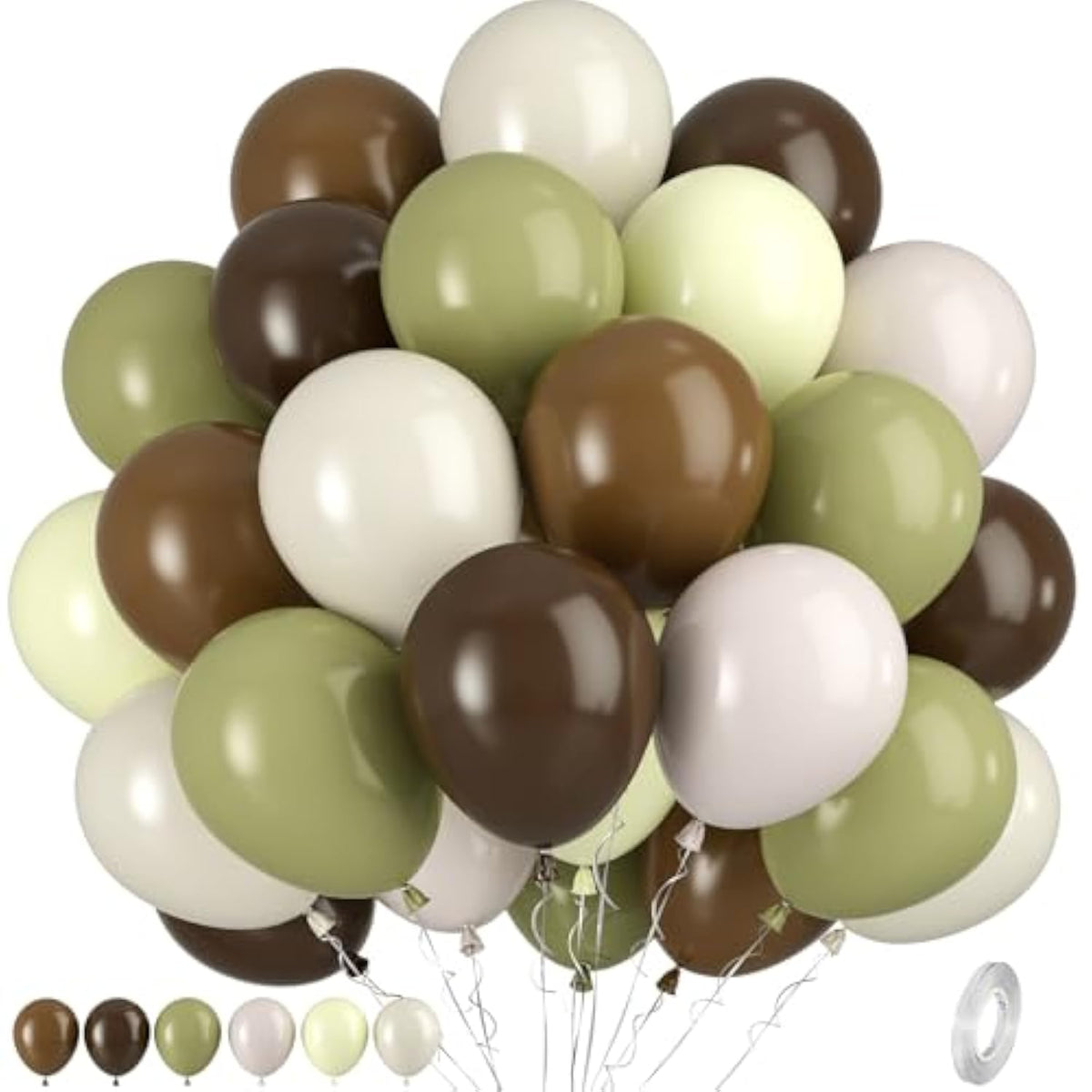 50Pcs Sage Green Brown White Balloons for Baby Shower Birthday Jungle Safari Party