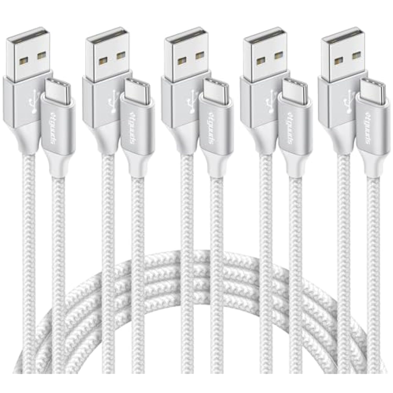Usb A To Usb C Cable 5-Pack (3/3/6/6/10 Ft), Fast Charging Type C Charger Cord For Iphone 16 15 Pro/Pro Max/Plus, For Samsung Galaxy S24 S23 S22 S21 S20 S10 A55 A54 Flip, Pixel, Moto G, White