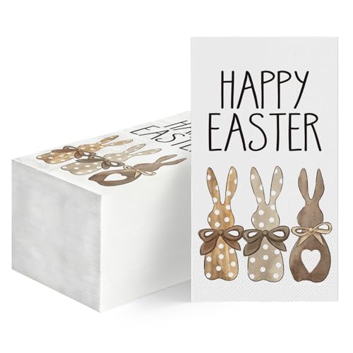 100 Easter Disposable Paper Decorative Guest Napkins, Easter Bunnies Hand Towel for Party Lunch Dinner Kitchen Bathroom