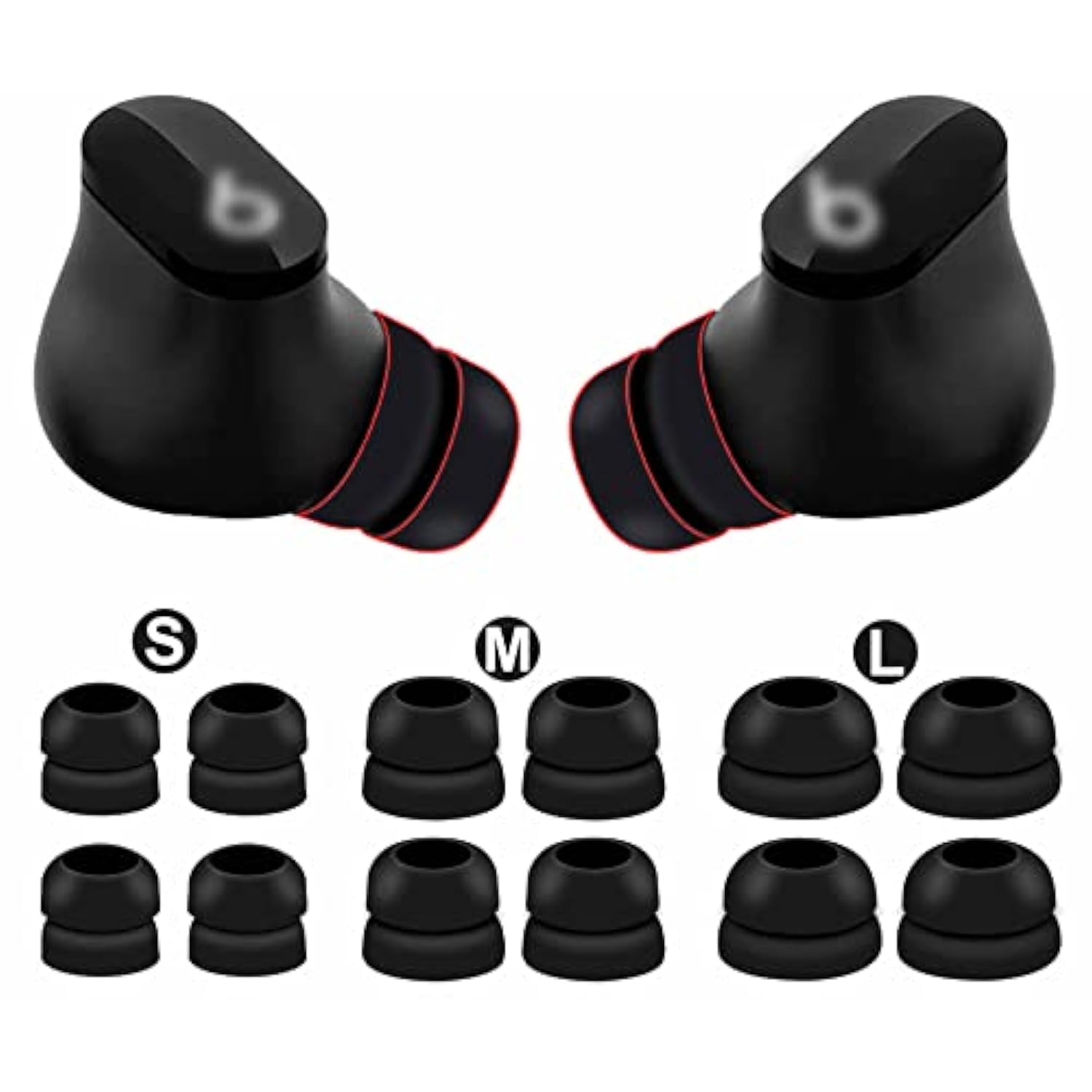 6 Pairs Double Flange Compatible With Beats Studio Buds + / Fit Pro Ear Tips, S/M/L Replacement Noise Isolation Silicone Eartips Earbuds Fit In Case For Beat Studio Buds - 2 Flange Black
