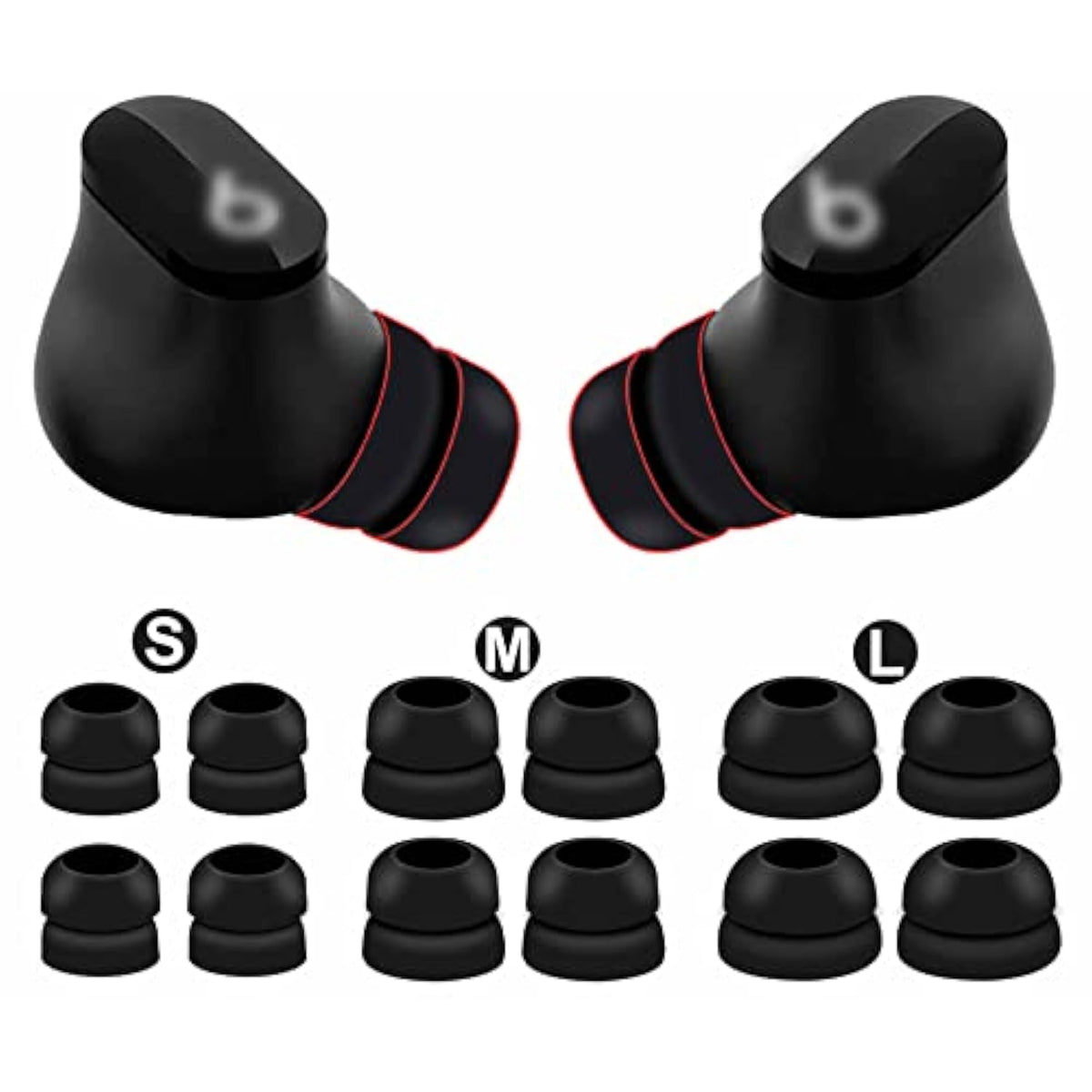 6 Pairs Double Flange Compatible With Beats Studio Buds + / Fit Pro Ear Tips, S/M/L Replacement Noise Isolation Silicone Eartips Earbuds Fit In Case For Beat Studio Buds - 2 Flange Black