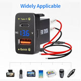 Car Charger Dual 18W Usb Pd+Qc3.0 Fast Charge For Toyota, Type C Usb Car Power Socket With Led Voltmeter Display, Compatible With 12/24V Cars(1.6 * 0.9Inch)