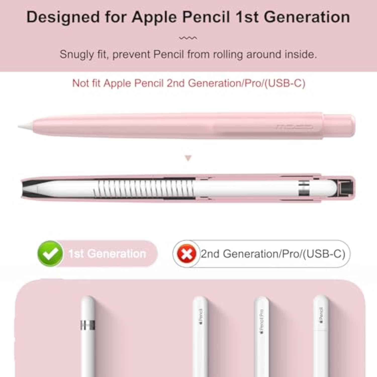 MoKo Holder Case for Apple Pencil 1st Generation, Retractable Apple Pencil 1st Case Protective iPad Pencil Sleeve Skin Cover with Sturdy Clip, Pink