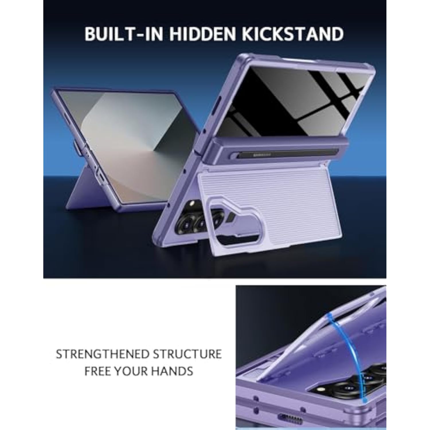 For Samsung Z Fold 6 Case With S Pen Holder & Hidden Kickstand, Built In Privacy Screen Protector Hinge Full Body Hard Phone Cover For Samsung Galaxy Z Fold 6 Case With Slim S Pen Slot – Purple