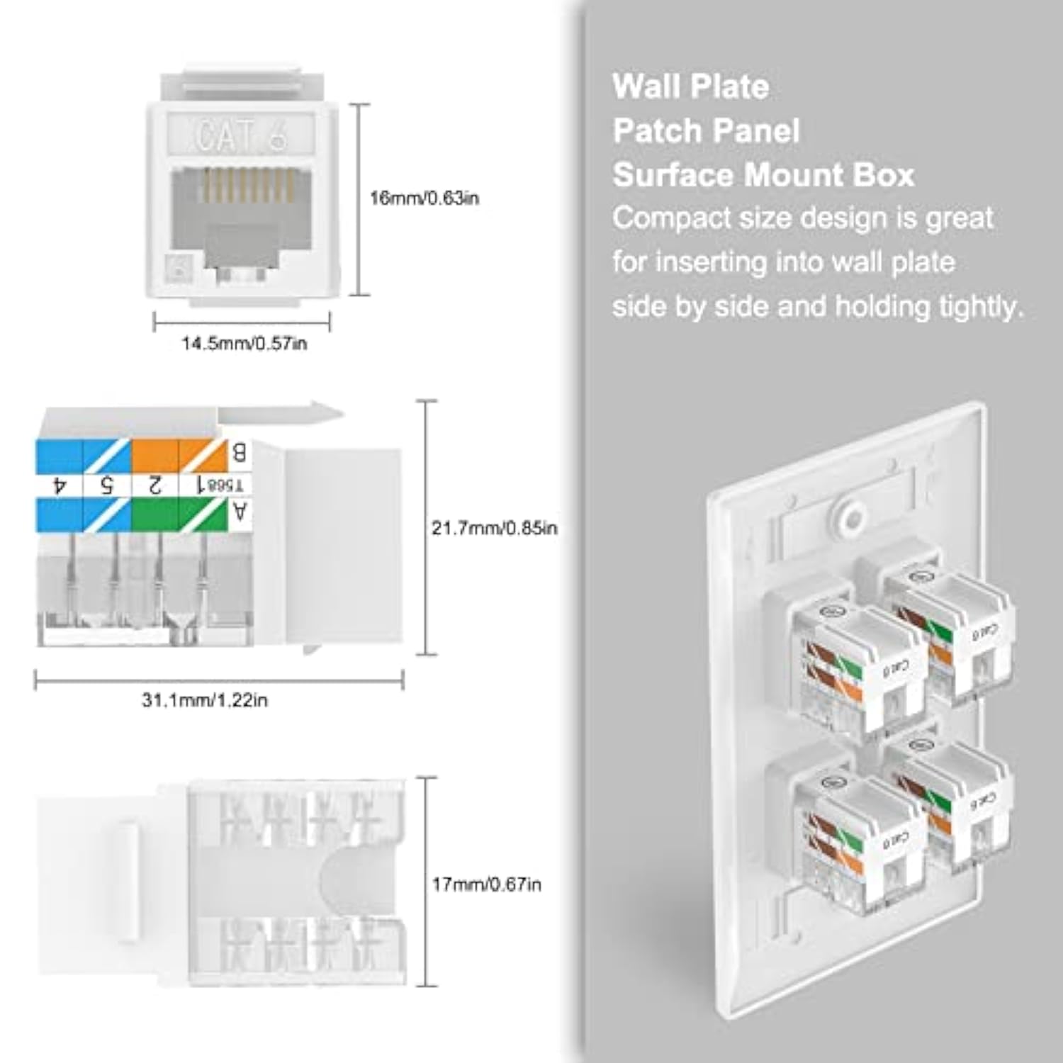 Rj45 Cat6 Keystone Jacks Ul-Listed 10-Pack, Ethernet Punch Down Keystone Utp,