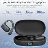 Open Ear Headphones, Bluetooth Headphones 5.3 Sports With Smart Digital Display, 36H Playtime, Ip54 Waterproof, Wireless Earbuds Lightweight Design Fit Cycling, Running, Workout (Black)