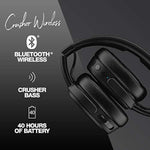 Skullcandy Crusher Wireless Bluetooth Headphones with Multi-Sensory Bass, Noise Isolating Over-Ear Fit, Up to 40 Hours Battery, Microphone for iPhone Android with Travel Bag - Black