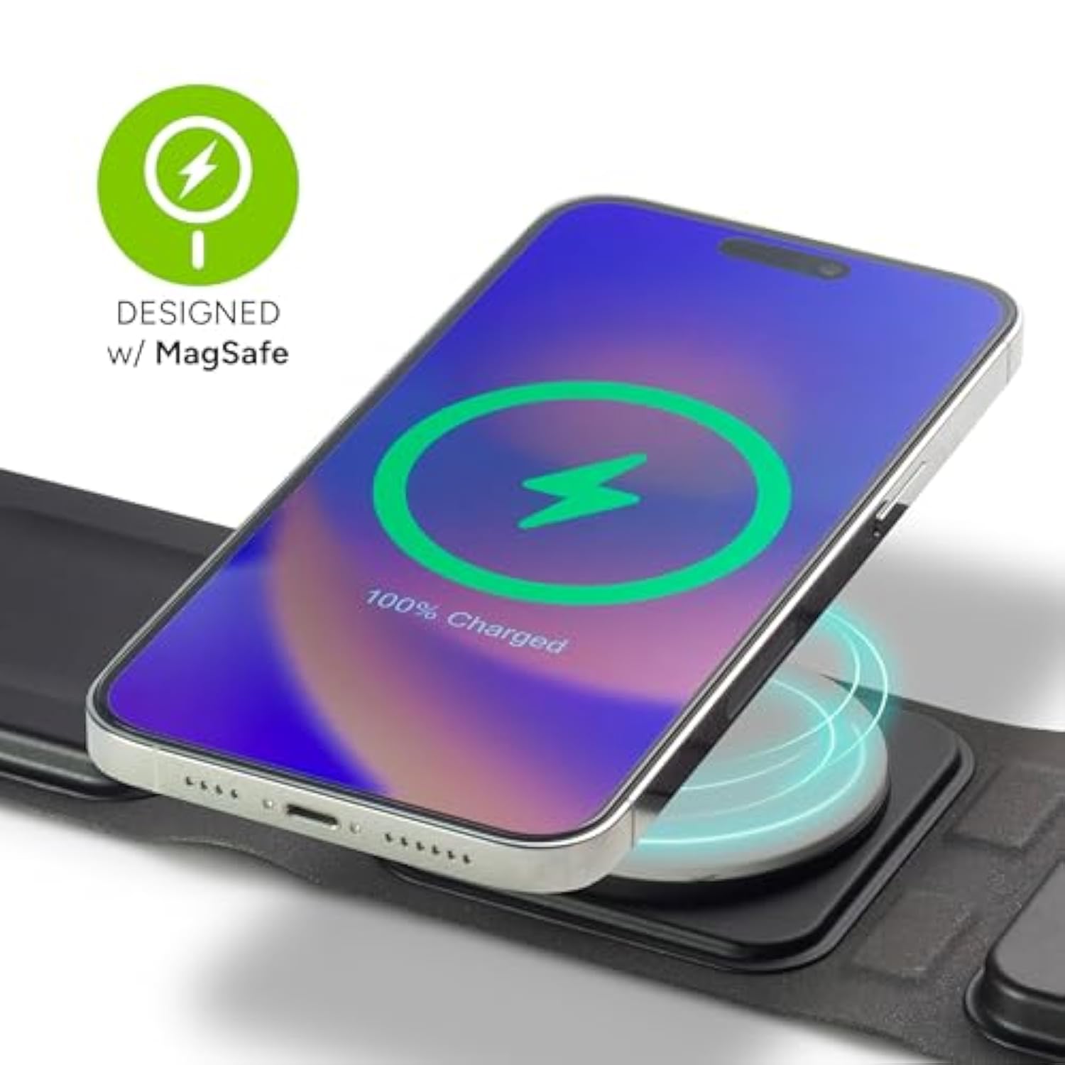 Mophie 3-in-1 Travel Charger with MagSafe - Portable Wireless Charging Hub, Compatible w/Apple Devices, iPhone 17/16/15/14/13/12 Series, Apple Watch Series 11 to 1 & Ultra, AirPods Pro/3rd Gen, Black