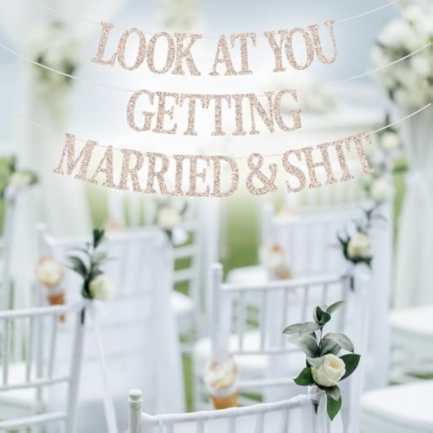 Look At You Getting Married Banner Bachelorette Just Married Bridal Decor Champagne
