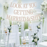 Look At You Getting Married Banner Bachelorette Just Married Bridal Decor Champagne