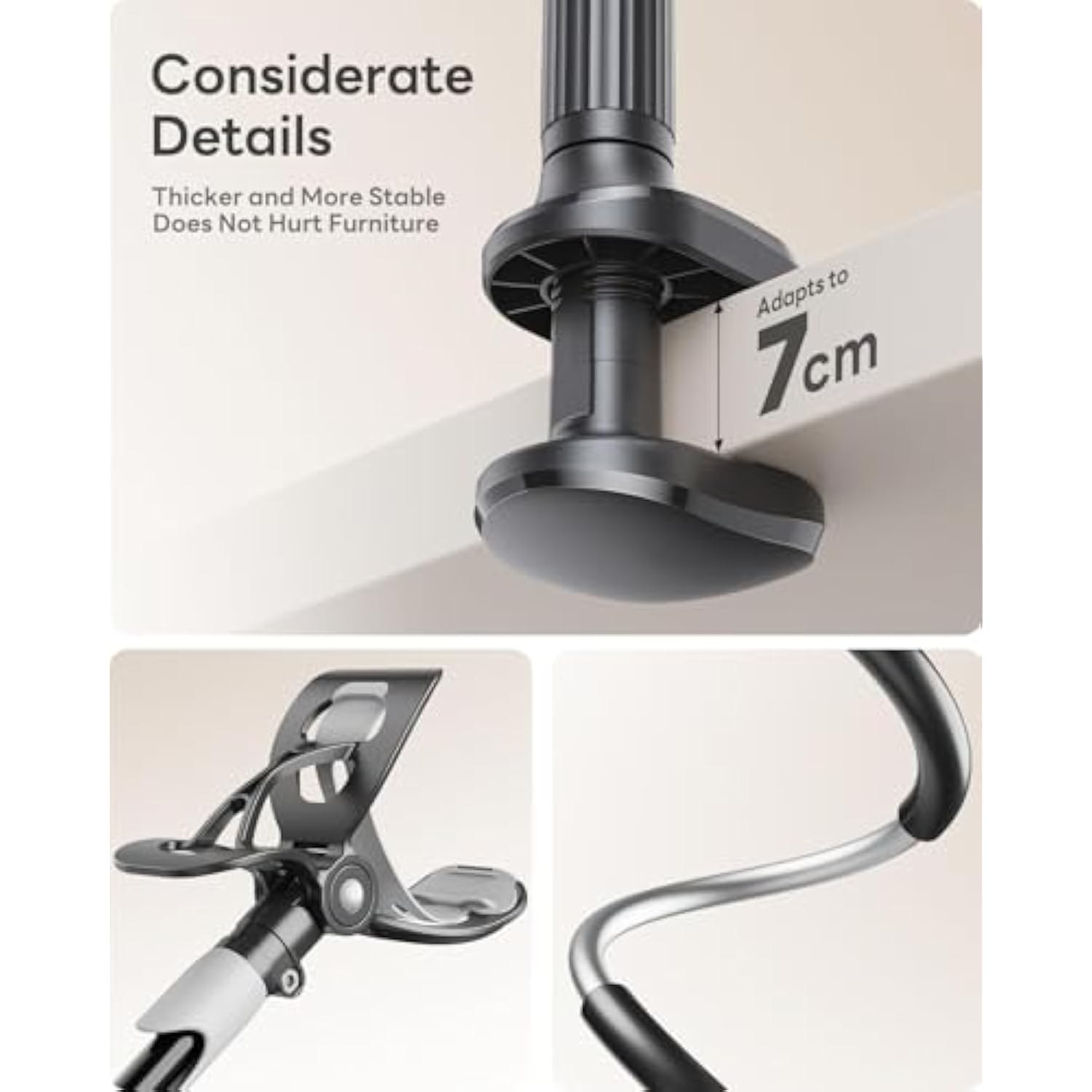 Gooseneck Bed Phone Holder, Flexible Long Arm Phone Mount For Desk, Clip Bracket Clamp Stand, Stand, Mobile Cell Phone Stand Document Camera Nintendo Switch (Black)