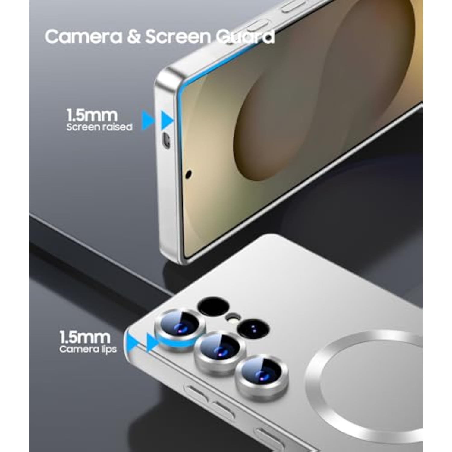 Matte Finish Case for Samsung Galaxy S25 Ultra, Compatible with MagSafe, Slim Thin Magnetic Cover with Built-in Camera Lens Protector (Removable) Shockproof Phone Shell, Silver
