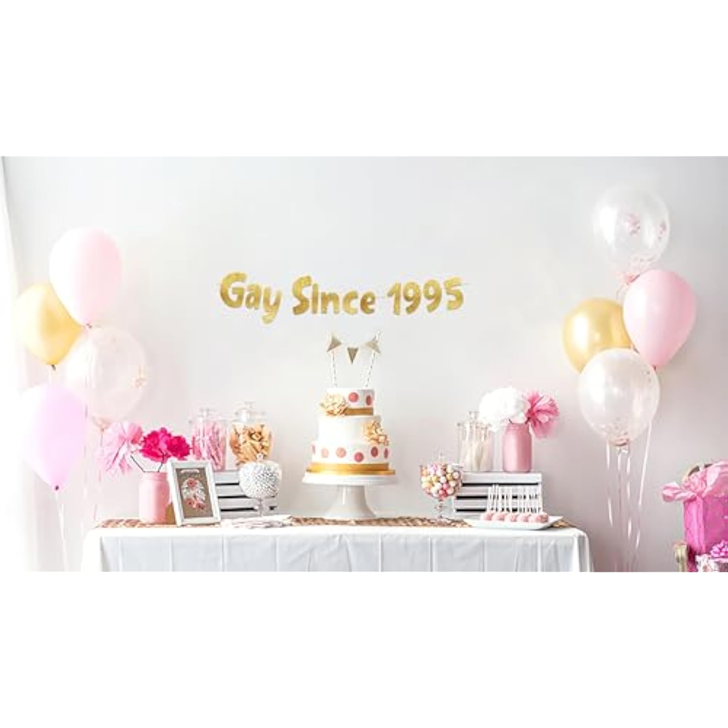 Gay Since 1995 Gold Glitter Banner - 30Th Birthday And Anniversary Party Decorations