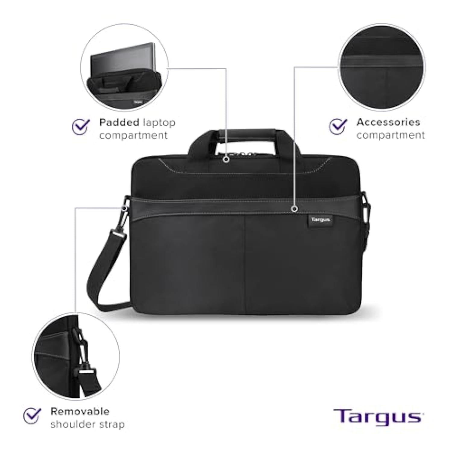 Targus Laptop Slim Briefcase for Laptops up to 15.6-inches Over-the-shoulder Case for Dell HP Lenovo Apple and Microsoft Laptops Black (TSS898)