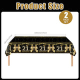 2-Pack 21st Birthday Tablecloths Black Gold 54x108 Inch Disposable Cover