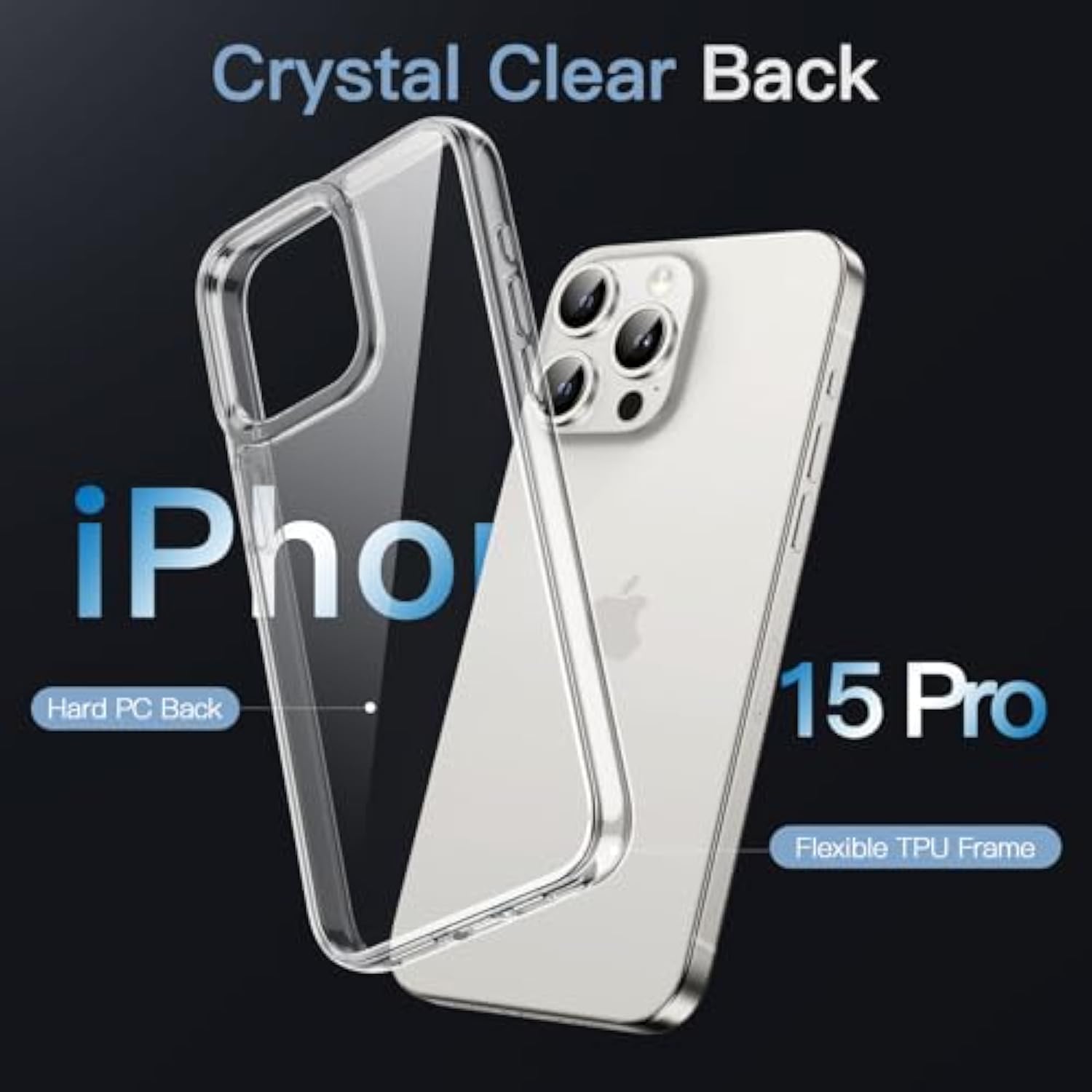JETech Case for iPhone 15 Pro 6.1-Inch, Non-Yellowing Shockproof Phone Bumper Cover, Anti-Scratch Clear Back (Clear)