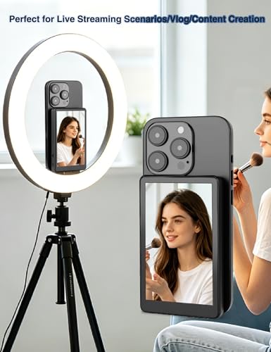 Selfie Monitor Screen for iPhone & Android Magnetic Phone Rear Camera 4K HD Display for Photos & Record Videos, Vlog, Live Stream, TikTok, Content