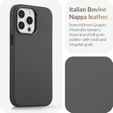 Classic - (For Iphone 15 Pro) - European Nappa Leather Phone Case - Smoothen And Soften Over Time - Compatible With Magsafe - Black