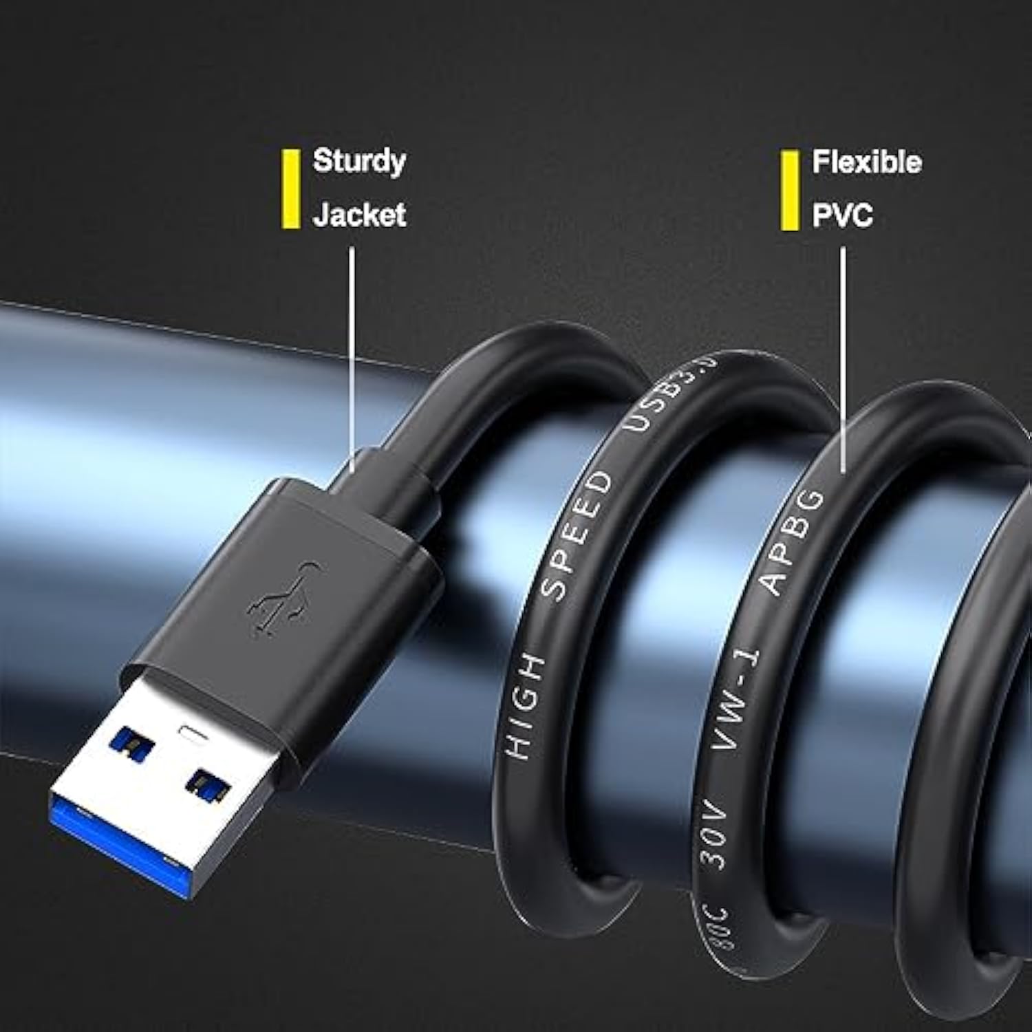Usb 3.0 Male To Male Cable - 5 Feet Double Sided Usb Cord Male To Male For Har