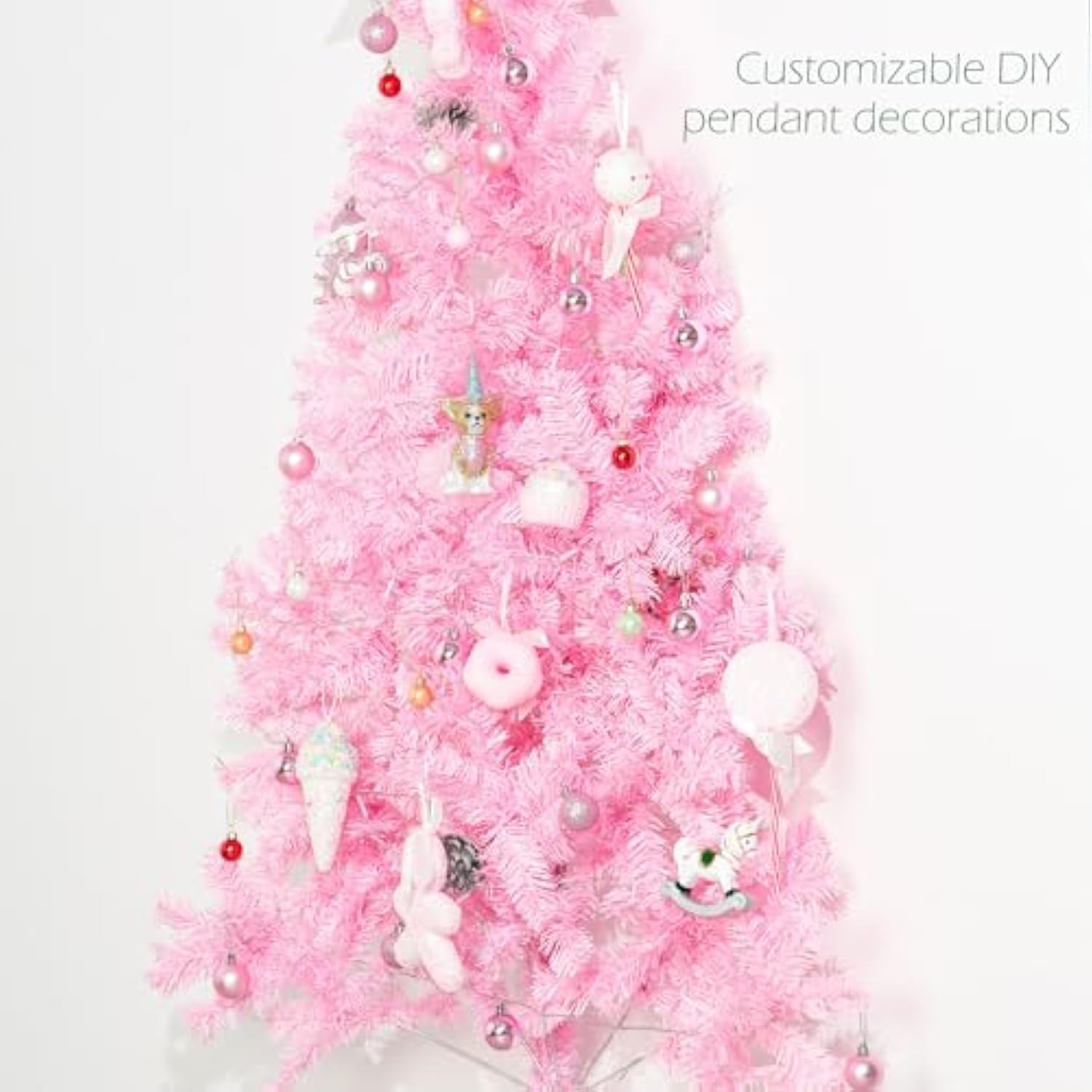 6Ft Artificial Half Christmas Tree With Lights Green Easy To Assemble,Comes With A Sturdy Metal Stand Space Saving, For Christmas Corner Decorations And Christmas Party Decorations (Pink)